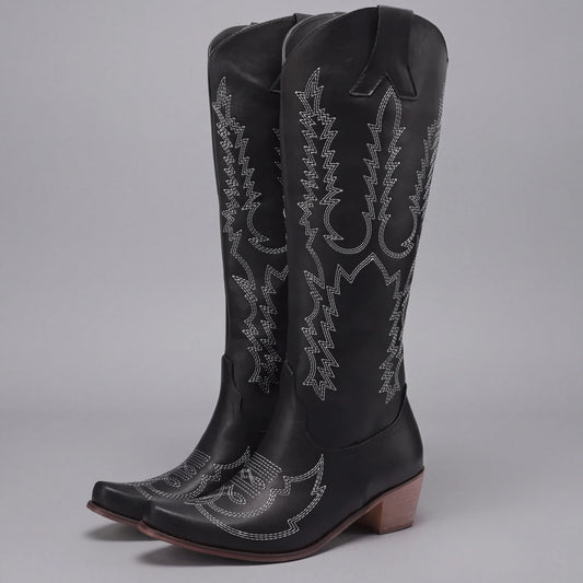Knee-High Cowboy Boots for Women | Western Embroidered Pull-On