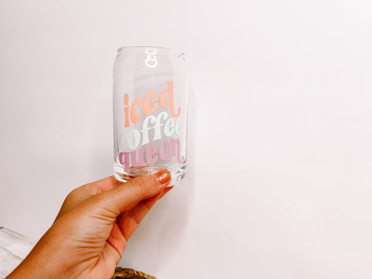 Iced Coffee Queen 16 oz Glass Can