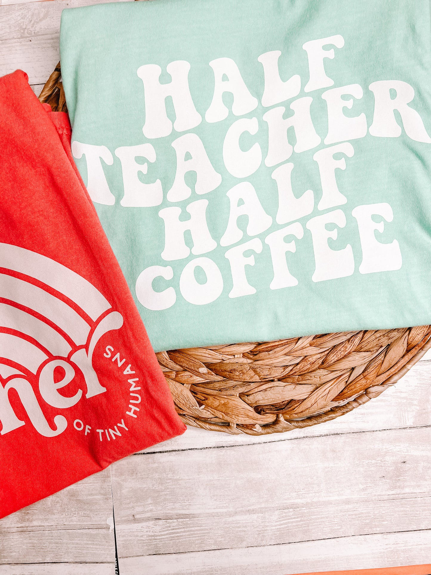 Half Teacher Half Coffee Chalky Mint Short Sleeve Shirt