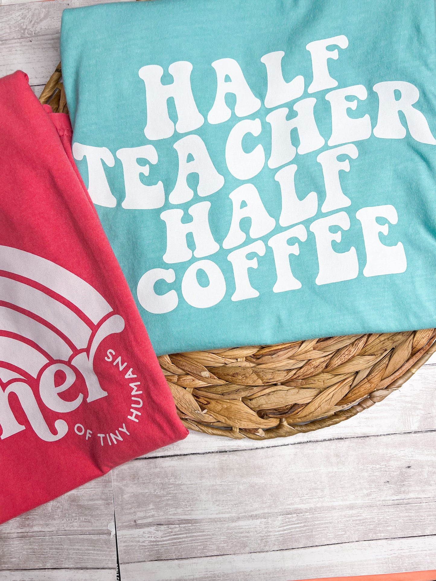 Half Teacher Half Coffee Chalky Mint Short Sleeve Shirt