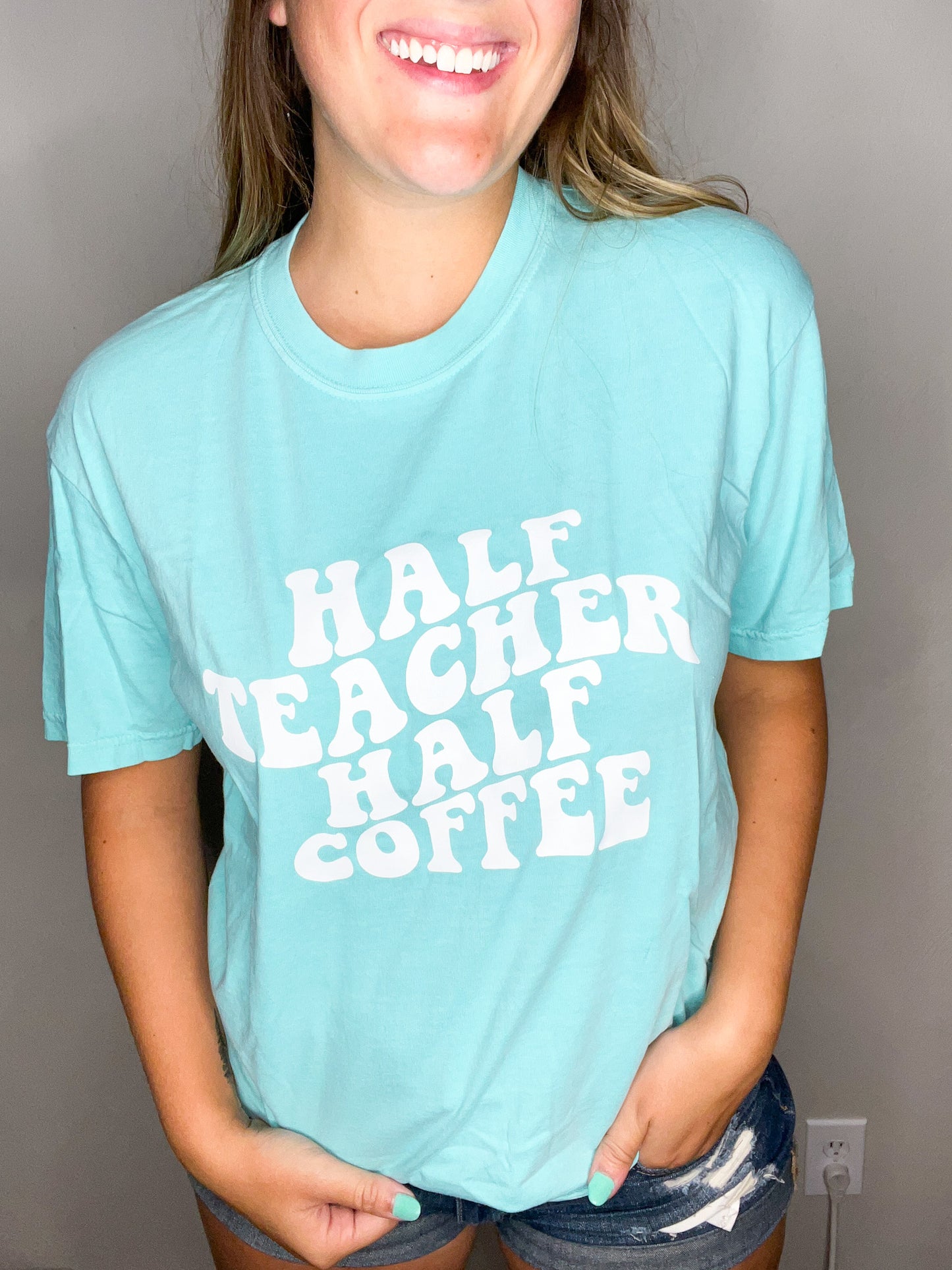 Half Teacher Half Coffee Chalky Mint Short Sleeve Shirt