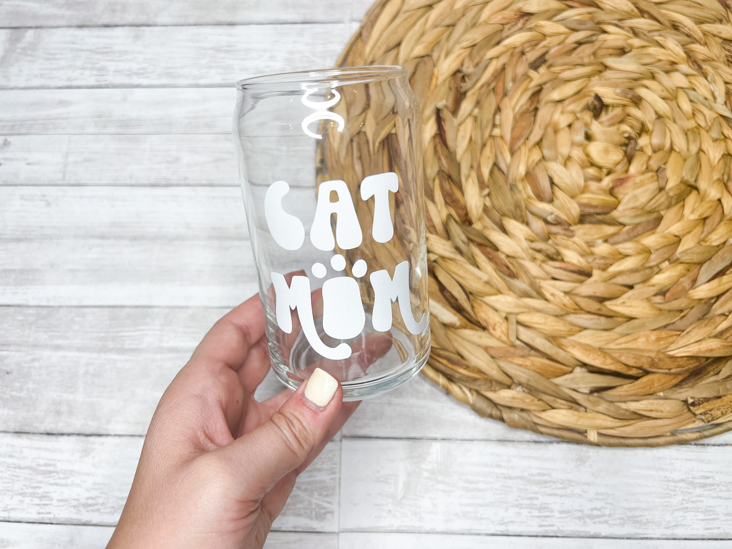 Cat Mom 16 oz Glass Can