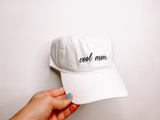Cool Mom White Embroidered Baseball Hat