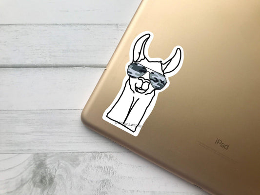 Alpaca With Camo Sunglasses Sticker - Designs With Liv